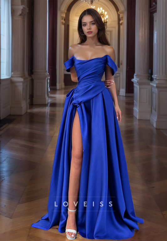 Off-Shoulder Satin Pleated A-Line Prom Dress