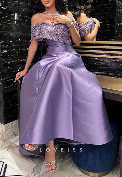 Off-Shoulder Satin Sleek A-Line Prom Dress