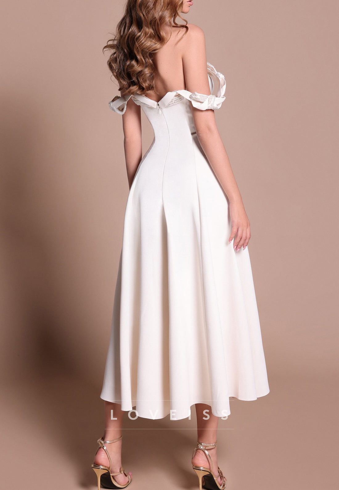 Off-Shoulder Satin Sleeveless A-Line Weddingg Dress