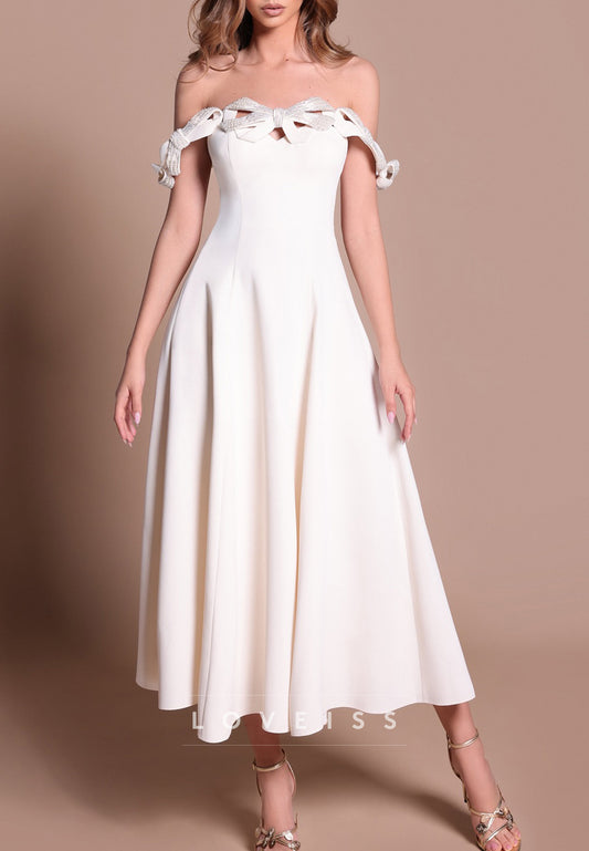 Off-Shoulder Satin Sleeveless A-Line Weddingg Dress