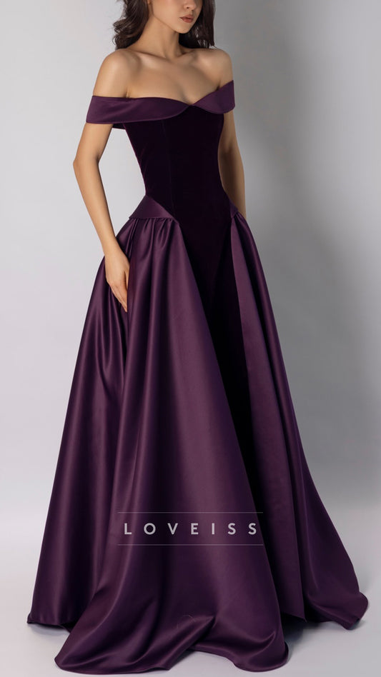 Off-Shoulder Satin Velvet A-Line Prom Dress