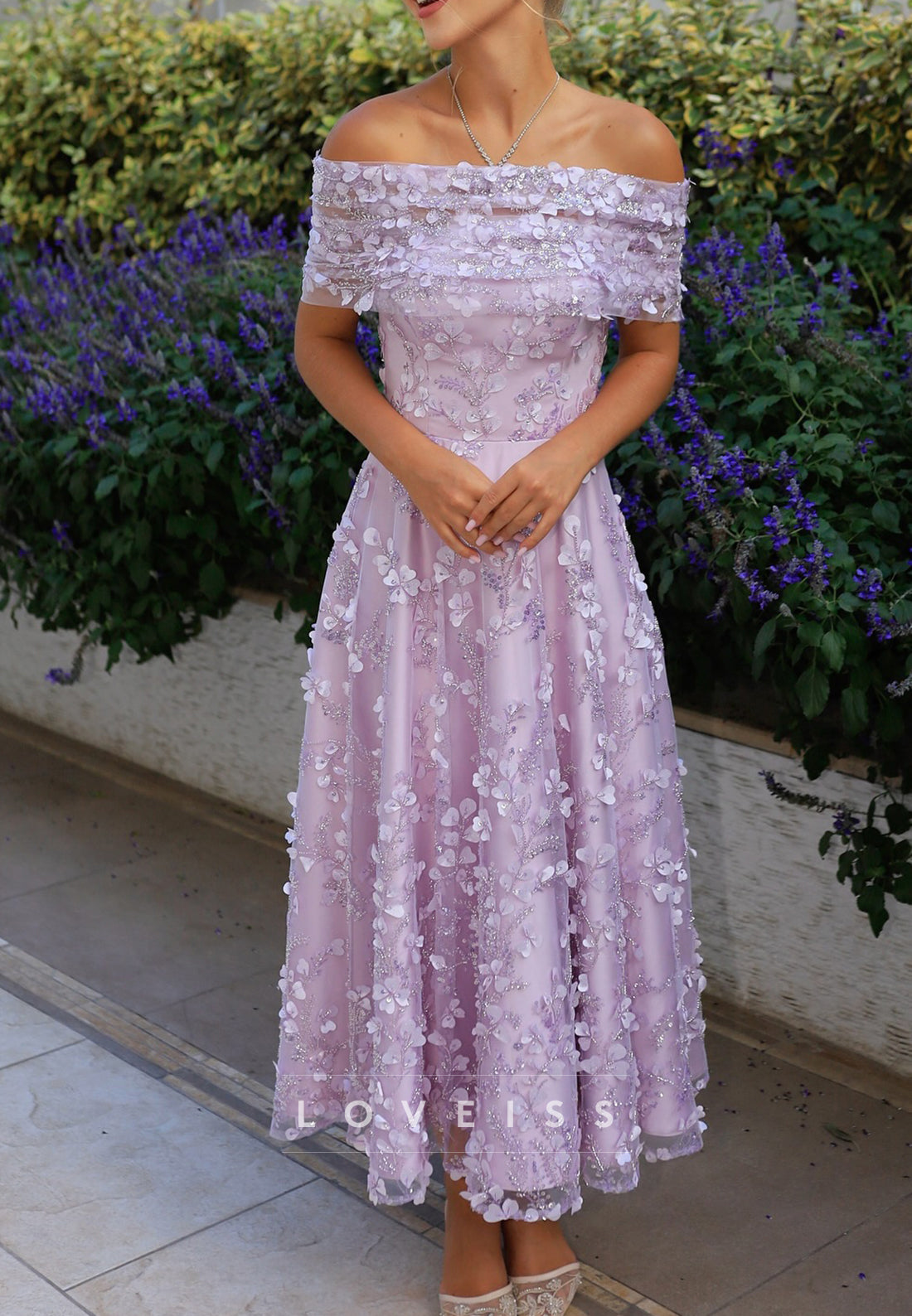 Off-Shoulder Sequins Appliques Long Sleeves A-Line Prom Dress