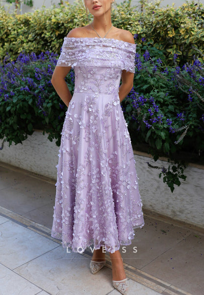 Off-Shoulder Sequins Appliques Long Sleeves A-Line Prom Dress