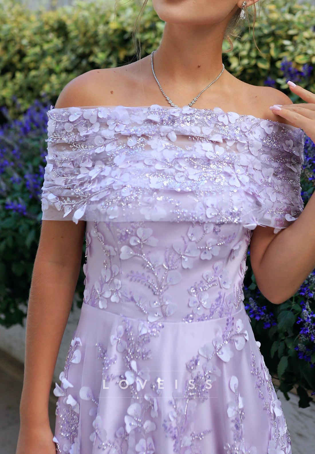 Off-Shoulder Sequins Appliques Long Sleeves A-Line Prom Dress