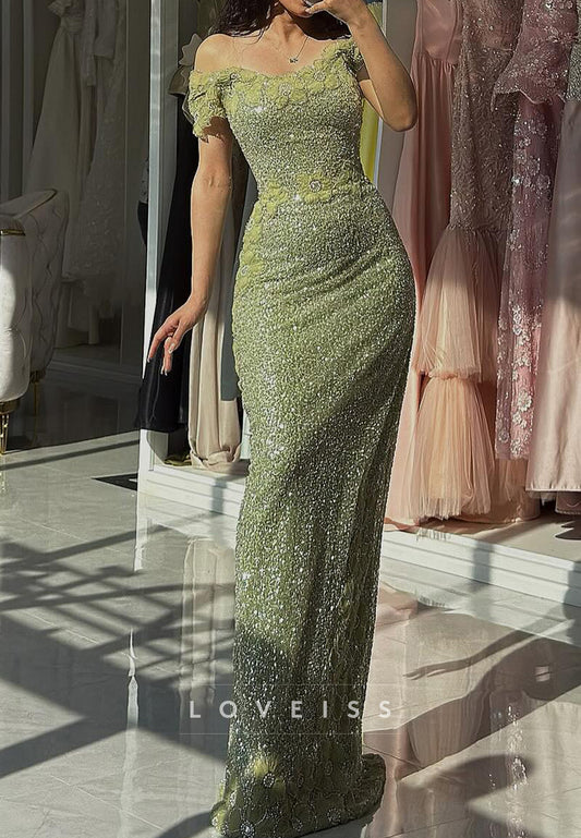 Off-Shoulder Sequins Appliques Sparkly Mermaid Evening Dress
