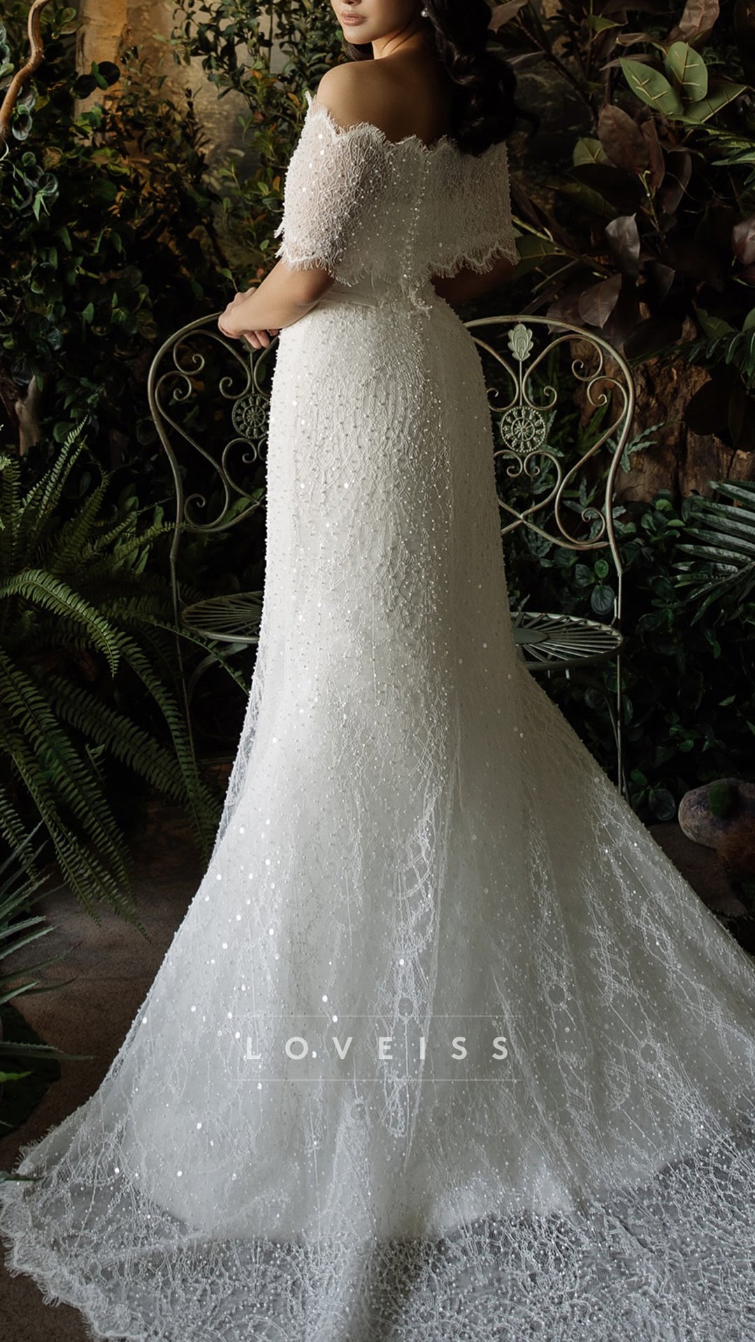 Off-Shoulder Sequins Lace Appliques Mermaid Wedding Dress