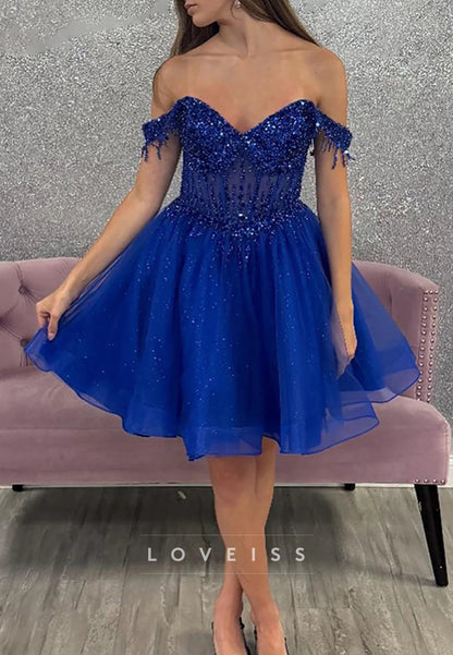 Off-Shoulder Sequins Tulle A-Line Party Homecoming Dress