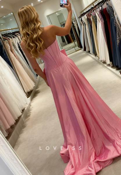 Off-Shoulder Side Slit Bow A-Line Prom Dress