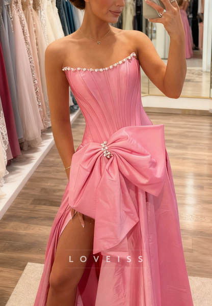 Off-Shoulder Side Slit Bow A-Line Prom Dress