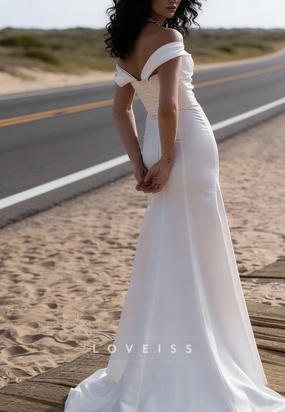 Off-Shoulder Side Slit Sheath Simple Wedding Dress