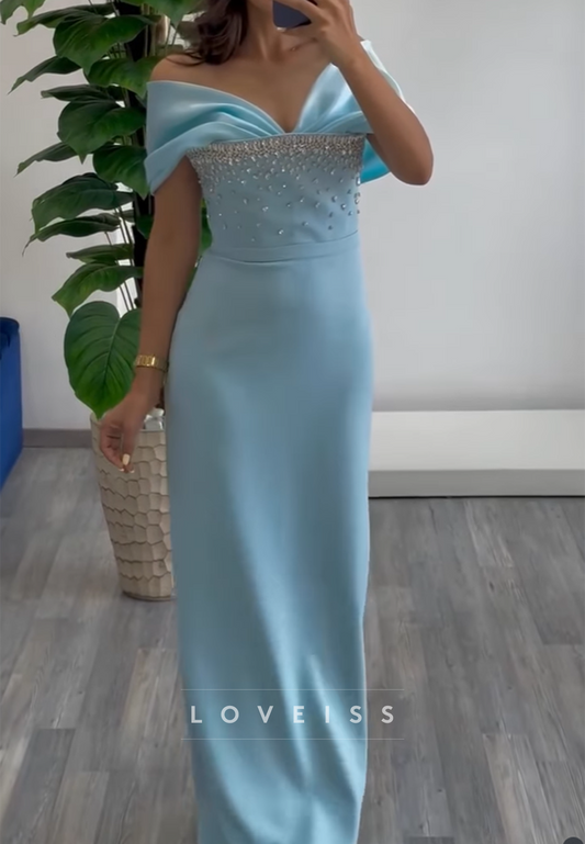 Off-Shoulder Sleek Beaded Sheath Formal Dress