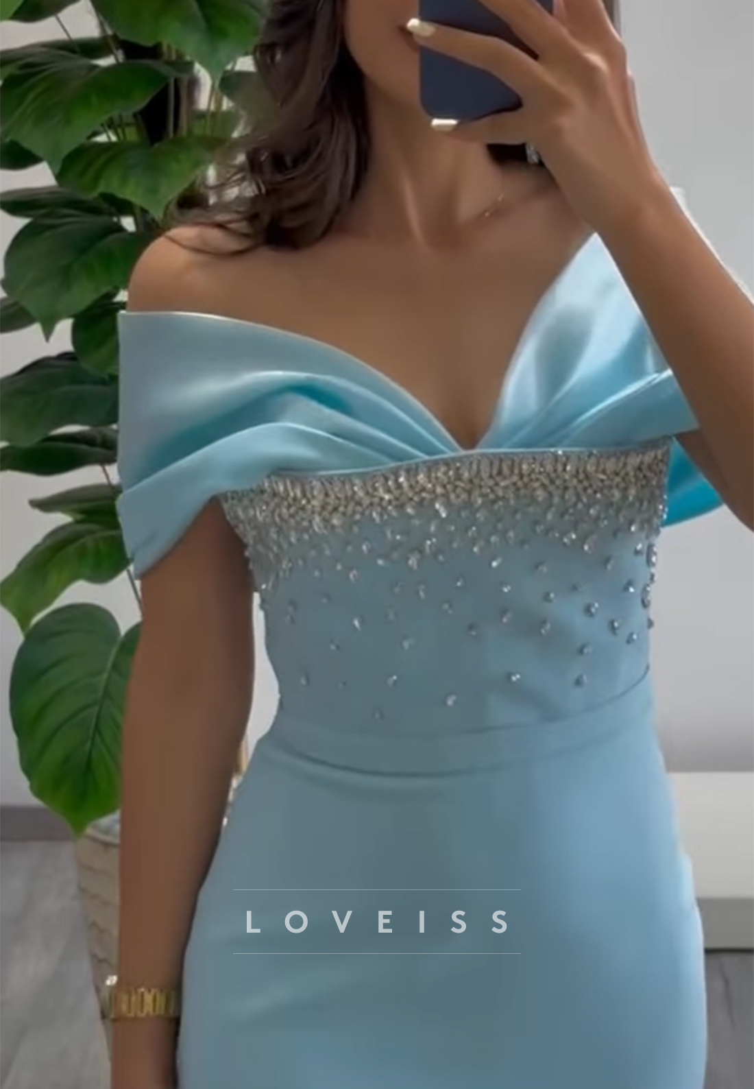 Off-Shoulder Sleek Beaded Sheath Formal Dress