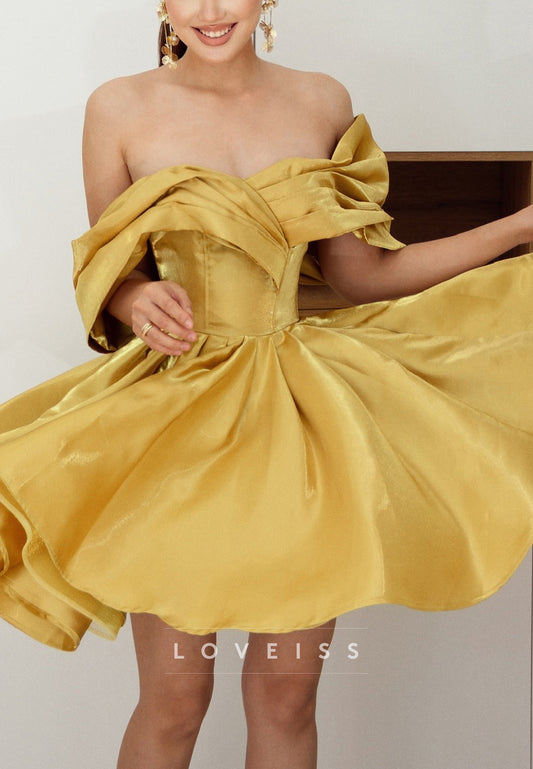 Off-Shoulder Sleek Pleated  A-Line Party Homecoming Dress