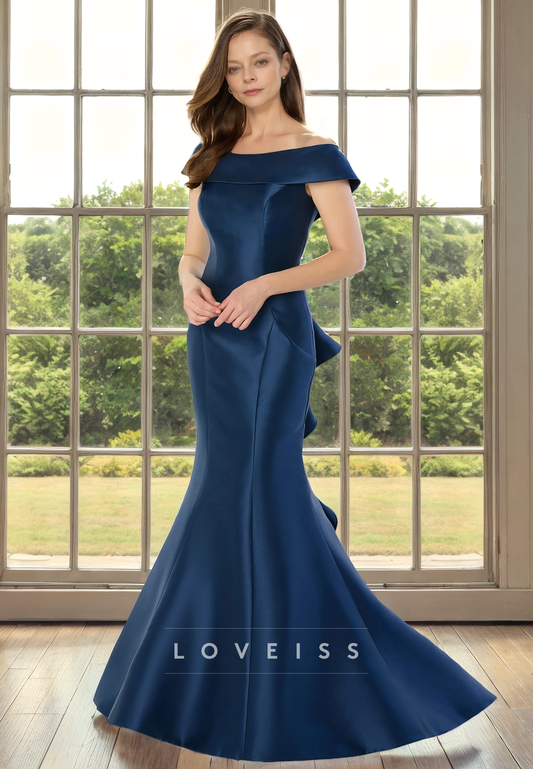 Off-Shoulder Sleek Satin Sleeveless Mermaid Mother of Bride Dress