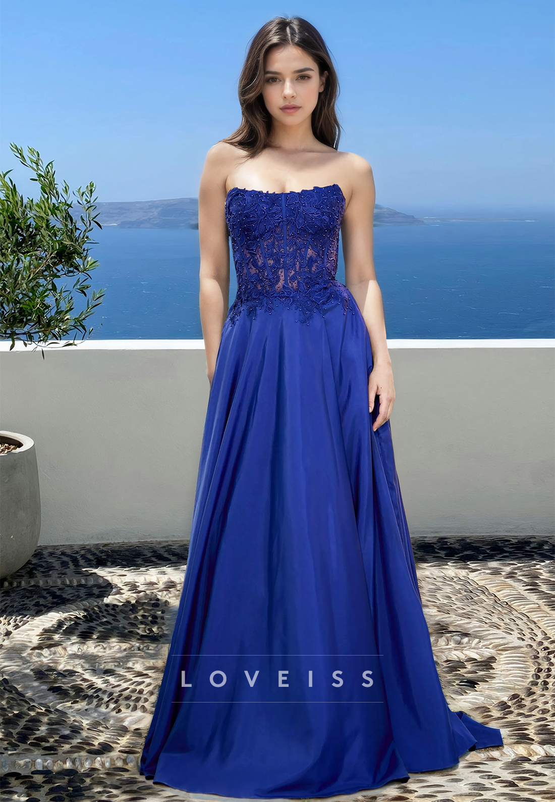 Off-Shoulder Sleeveless Appliques Beaded A-Line Prom Dress