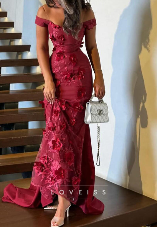 Off-Shoulder Sleeveless  Appliques Mermaid Formal Dress