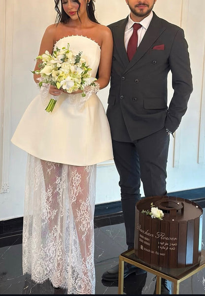 Off-Shoulder Sleeveless Appliques Pearl A-Line Wedding Dress