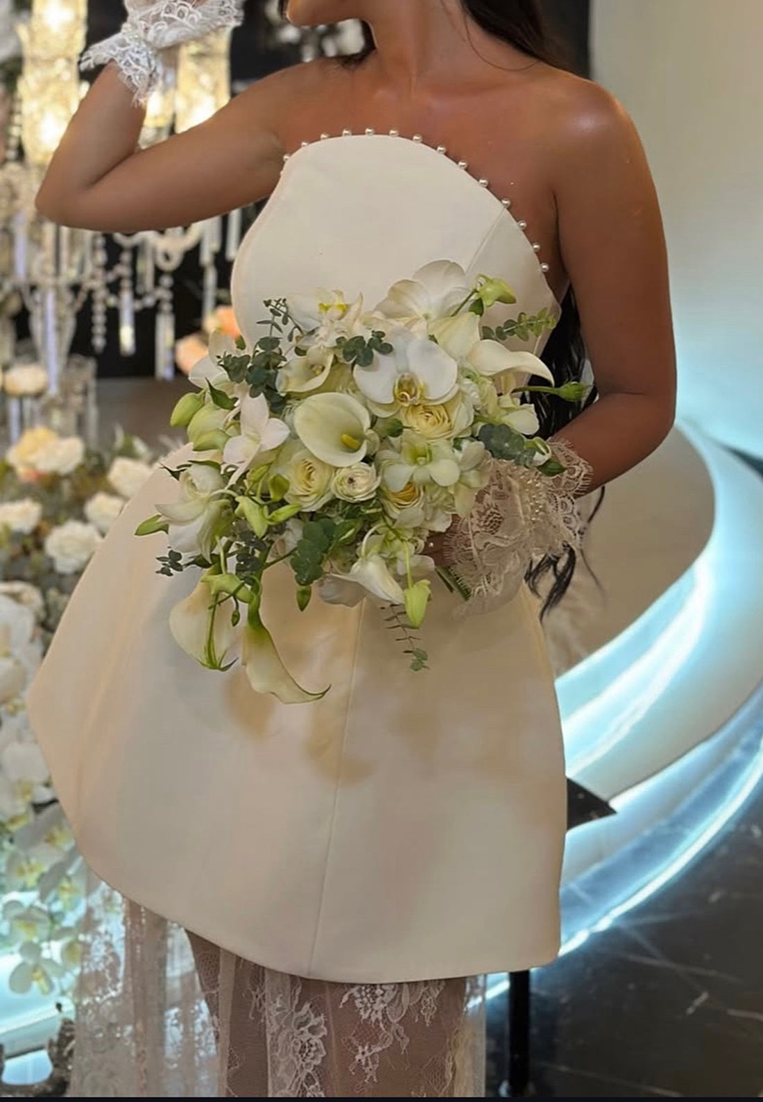 Off-Shoulder Sleeveless Appliques Pearl A-Line Wedding Dress
