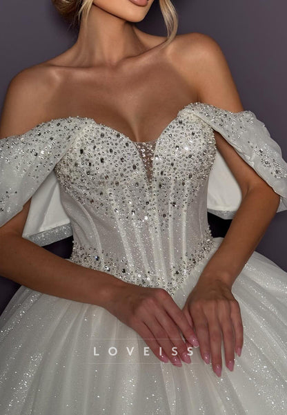 Off-Shoulder Sleeveless Beaded Ball Gown Wedding Dress