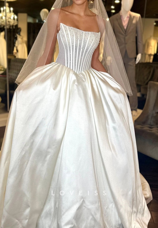 Off-Shoulder Sleeveless Beaded Corset A-Line Wedding Dress