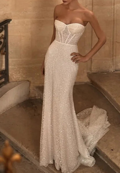 Off-Shoulder Sleeveless Beaded Embroidery Mermaid Wedding Dress