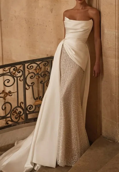 Off-Shoulder Sleeveless Beaded Embroidery Mermaid Wedding Dress