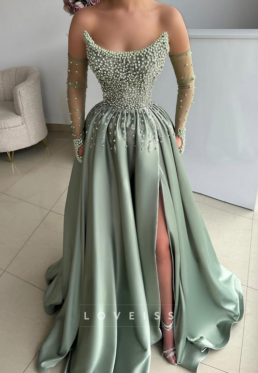 Off-Shoulder Sleeveless Beaded Pleated A-Line Prom Dress