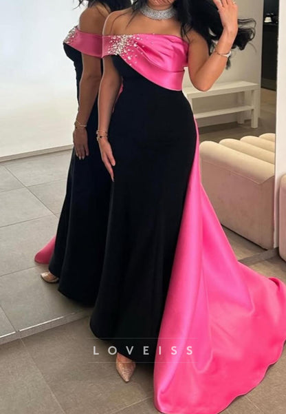 Off-Shoulder Sleeveless Beaded Sleek Mermaid Evening Dress