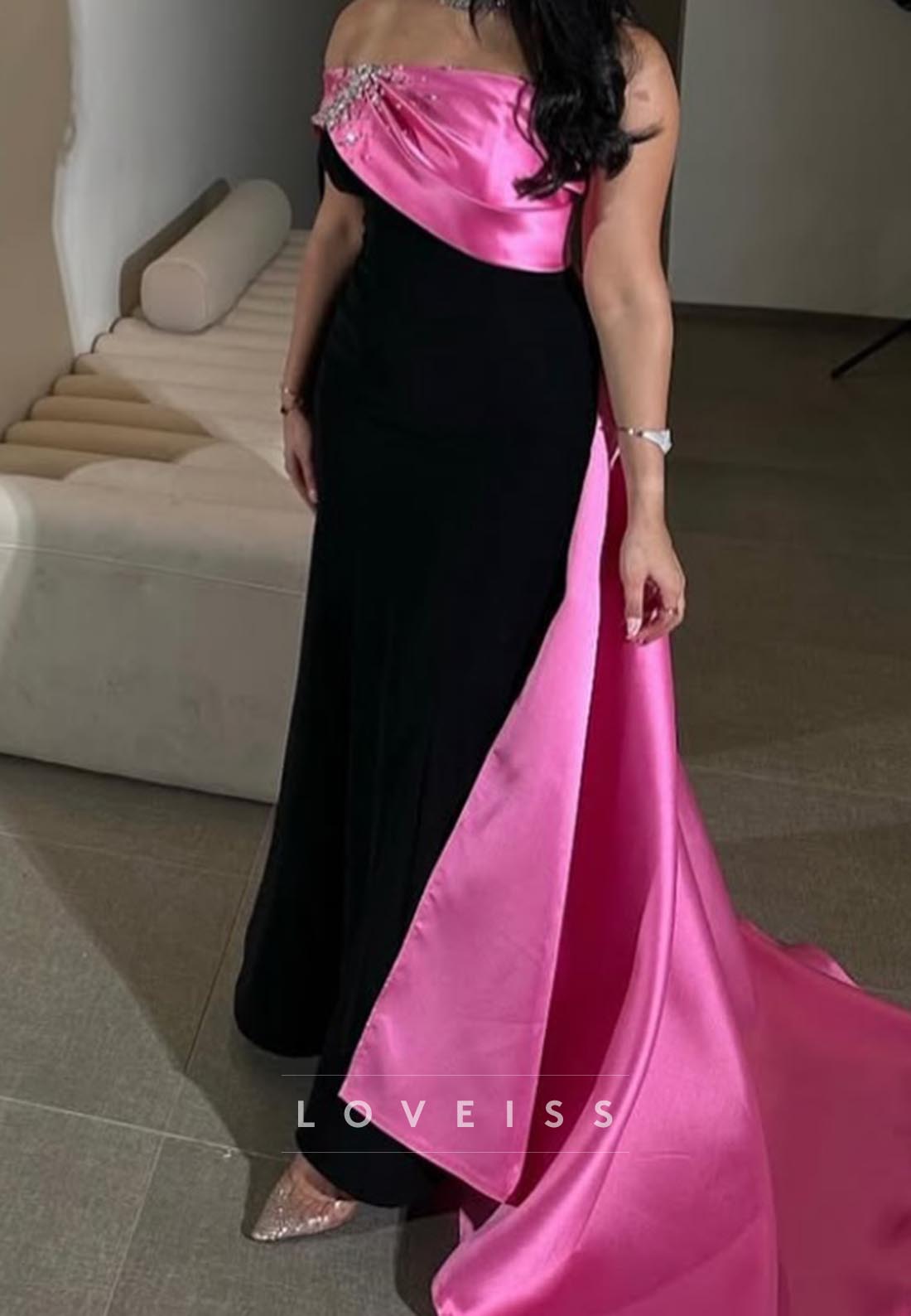 Off-Shoulder Sleeveless Beaded Sleek Mermaid Evening Dress