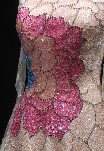 Off-Shoulder Sleeveless Beaded Sparkly A-Line Prom Dress