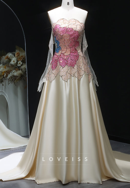 Off-Shoulder Sleeveless Beaded Sparkly A-Line Prom Dress