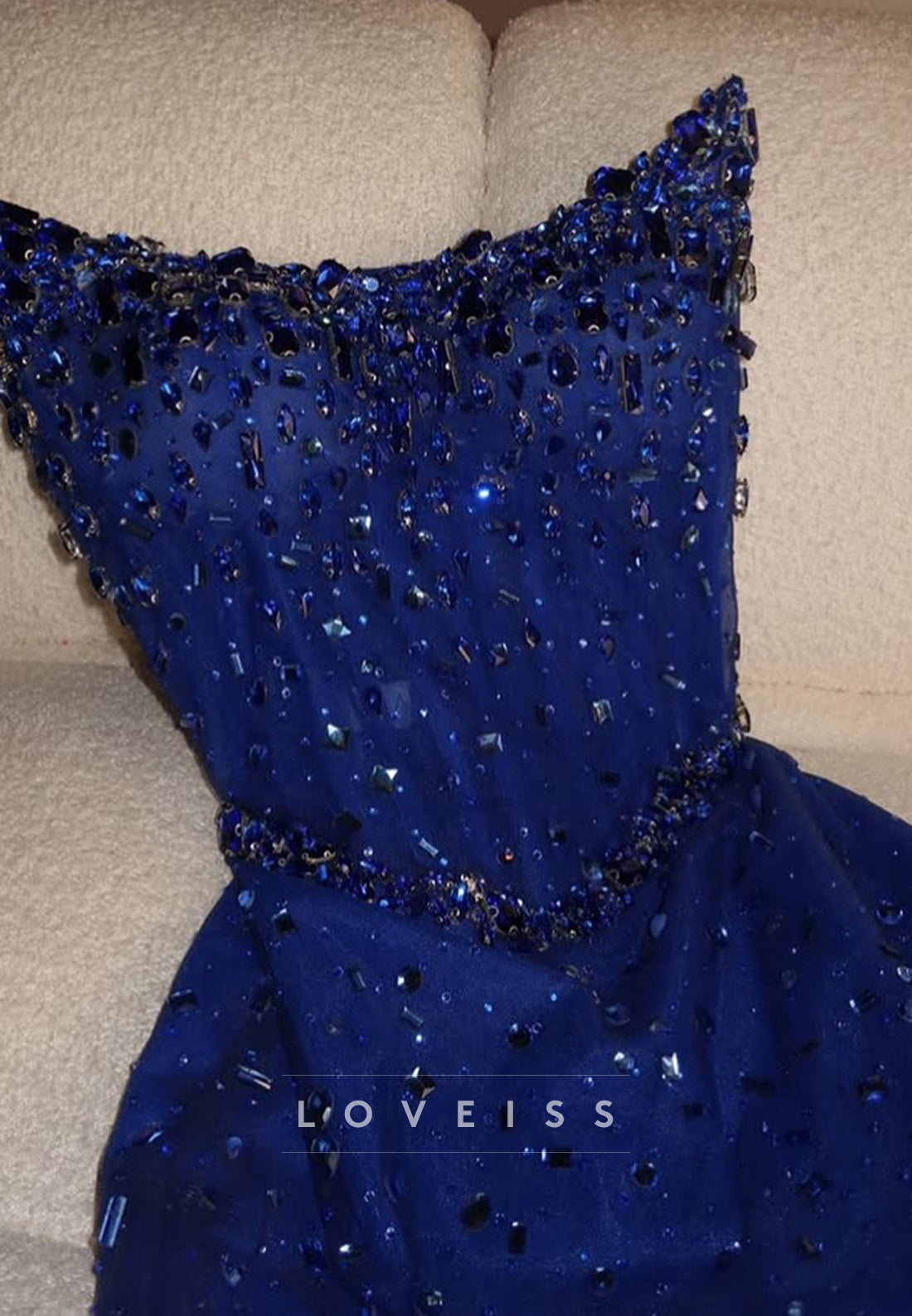 Off-Shoulder Sleeveless Beaded Sparkly Mermaid Prom Dress