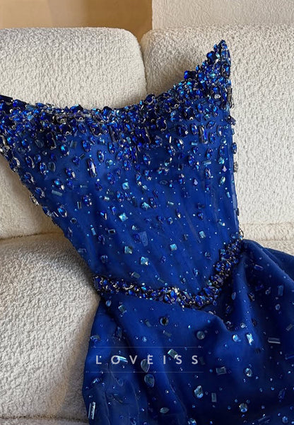 Off-Shoulder Sleeveless Beaded Sparkly Mermaid Prom Dress