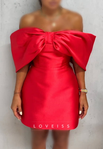 Off-Shoulder Sleeveless Bow Satin Sheath Party Homecoming Dress