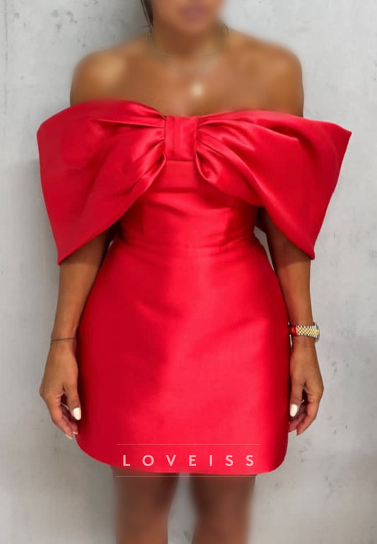 Off-Shoulder Sleeveless Bow Satin Sheath Party Homecoming Dress