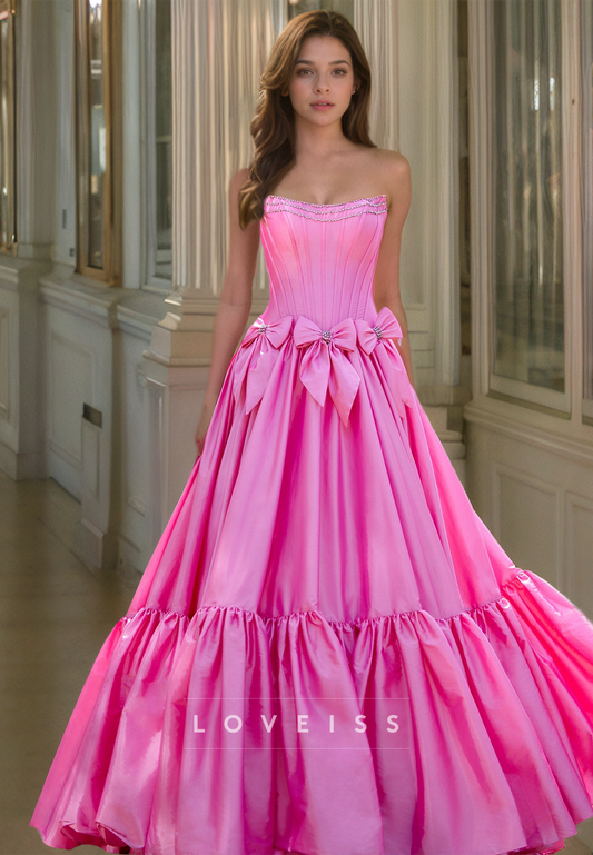 Off-Shoulder Sleeveless Bowknots Pleated A-Line Prom Dress