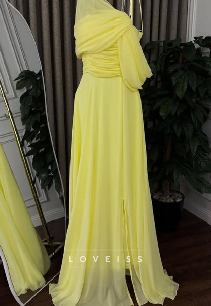 Off-Shoulder Sleeveless Chiffon Pleated A-Line Formal Dress