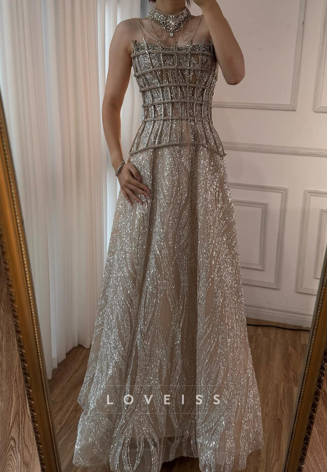 Off-Shoulder Sleeveless Corset Beaded Embroidery A-Line Prom Dress