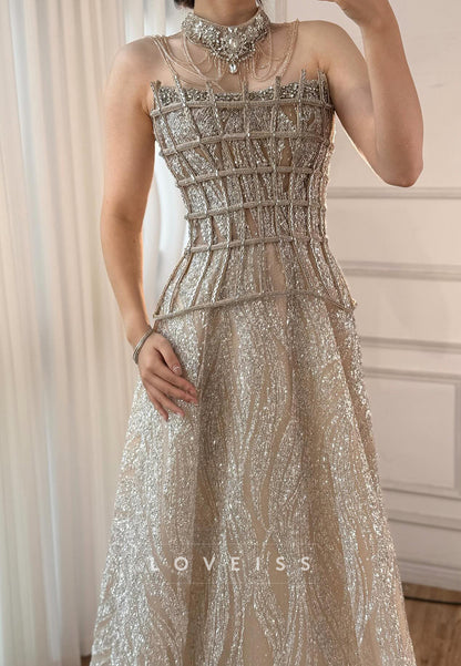 Off-Shoulder Sleeveless Corset Beaded Embroidery A-Line Prom Dress