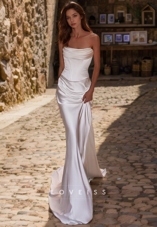 Off-Shoulder Sleeveless Corset Ruched Sleek Mermaid Wedding Dress