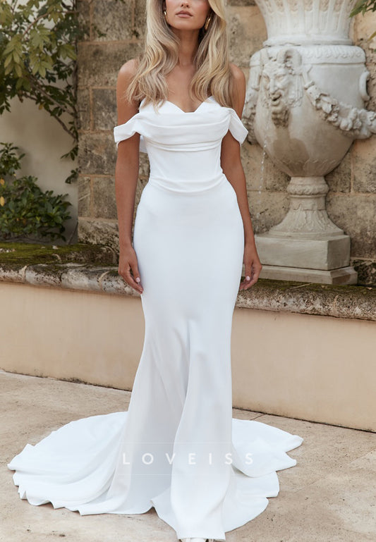 Off-Shoulder Sleeveless Fitted Sleek Mermaid Beach Wedding Dress