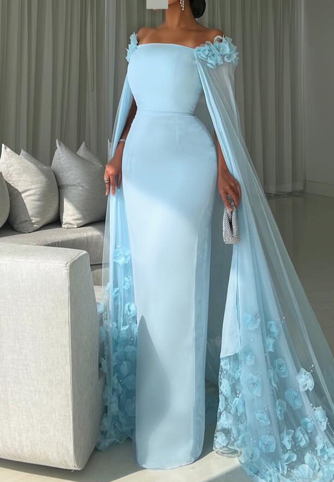 Off-Shoulder Sleeveless Floral Sleek Mermaid Formal Dress