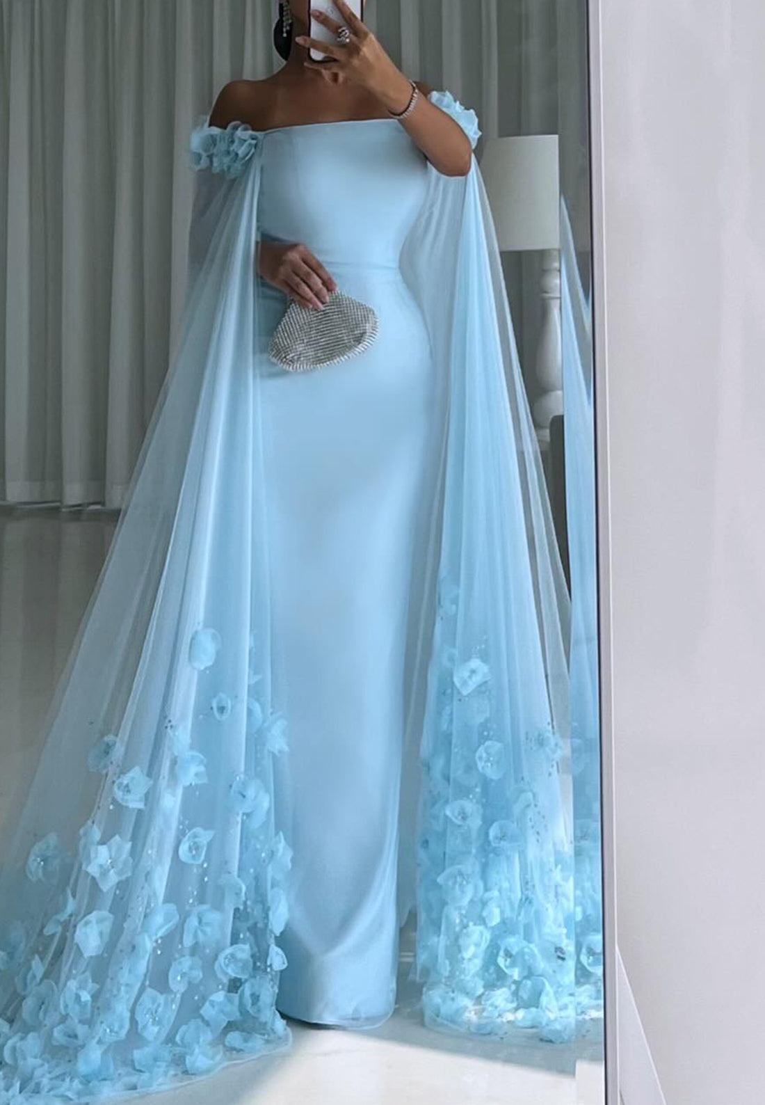 Off-Shoulder Sleeveless Floral Sleek Mermaid Formal Dress
