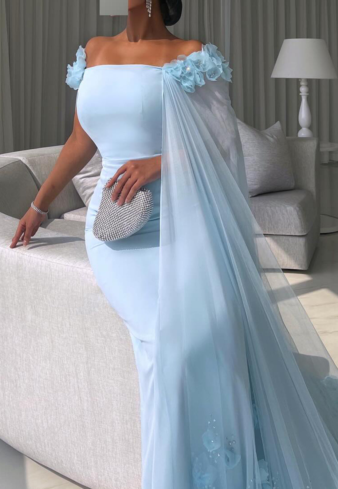 Off-Shoulder Sleeveless Floral Sleek Mermaid Formal Dress