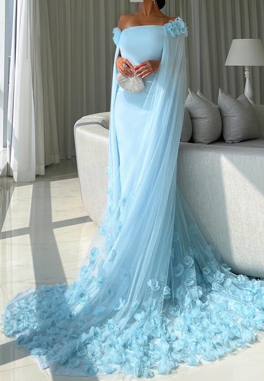 Off-Shoulder Sleeveless Floral Sleek Mermaid Formal Dress