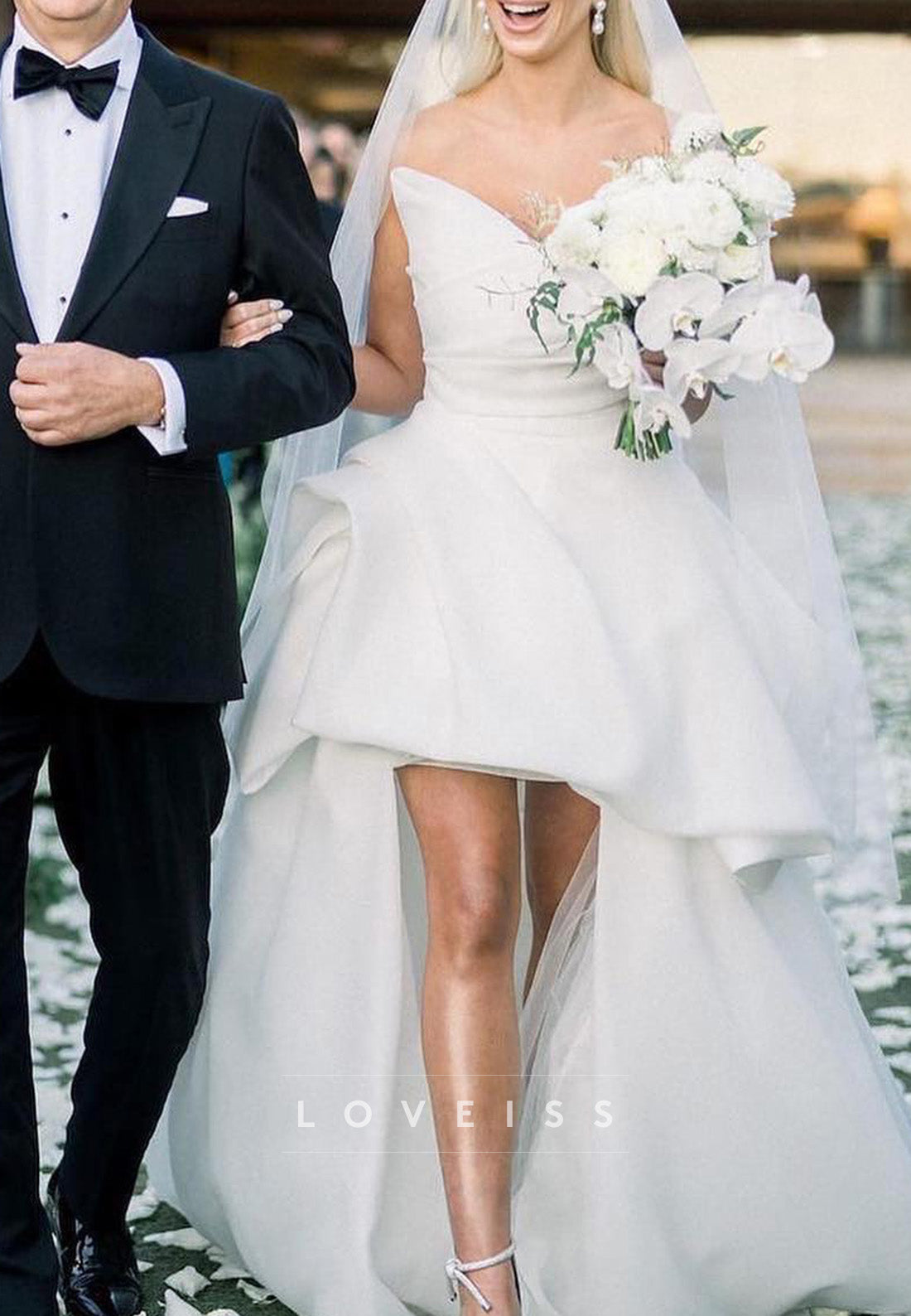 V-Neck Sleeveless High Low A-Line Summer Wedding Dress