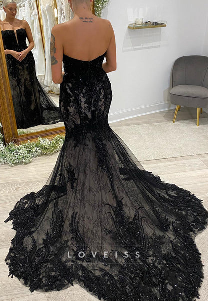 Off-Shoulder Sleeveless Lace Appliques Mermaid Wedding Dress