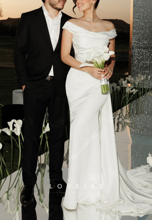 Off-Shoulder Sleeveless Mermaid Satin Summer Wedding Dress