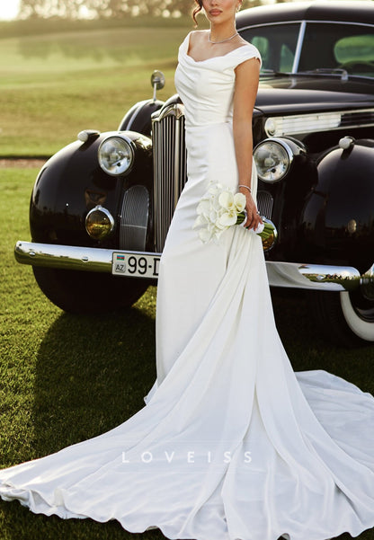 Off-Shoulder Sleeveless Mermaid Satin Summer Wedding Dress