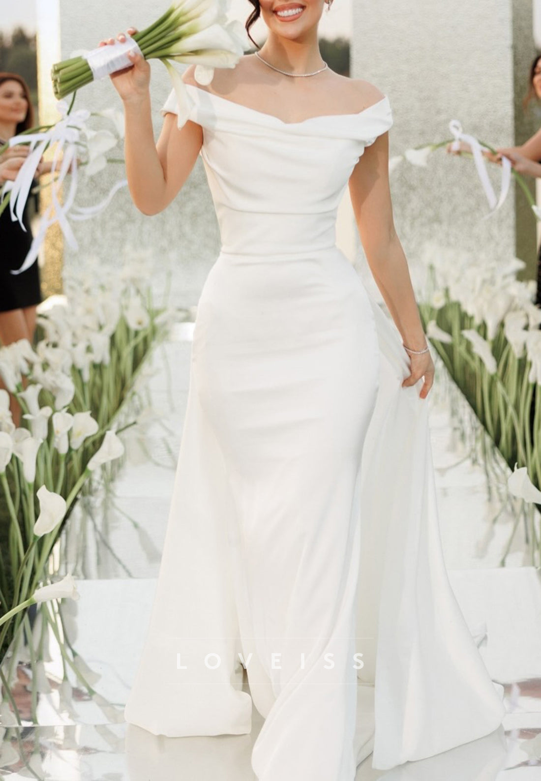 Off-Shoulder Sleeveless Mermaid Satin Summer Wedding Dress